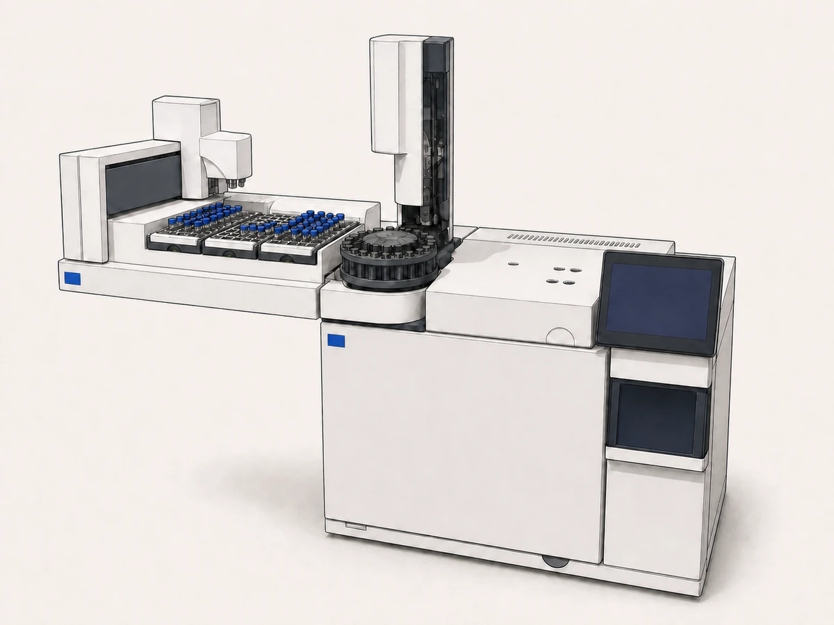 Agilent 8890 GC system with 7693A autosampler carousel and status touchscreen