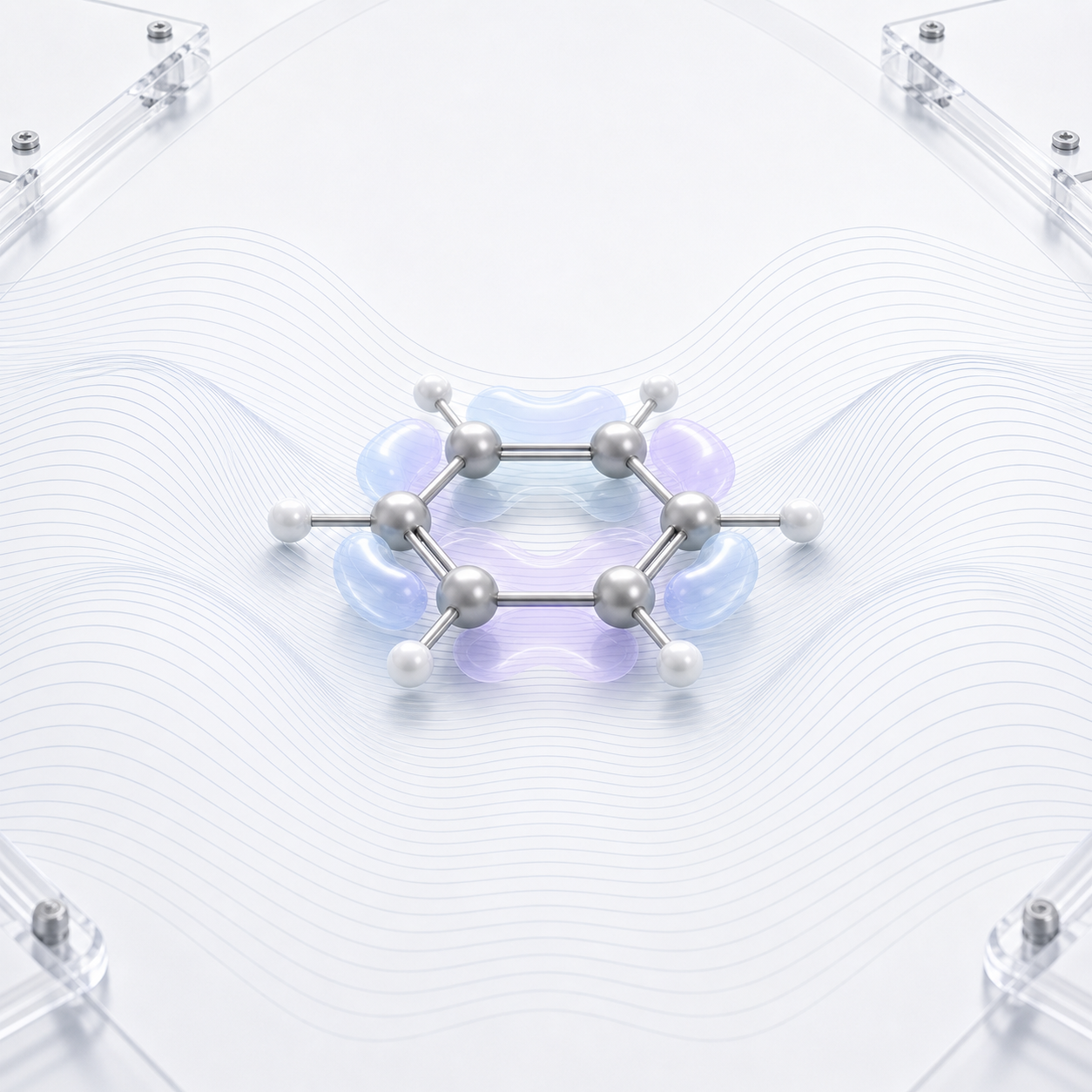 Benzene pi orbital positioned on a continuous high-key potential-energy line field